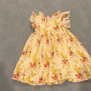 Pink Chicken Floral Kids Dress in Yellow and Red